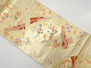 鴛鴦に鶴・花模様織り出し　袋帯